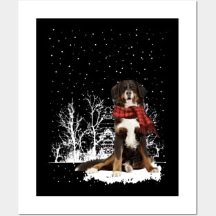 Christmas English Shepherd With Scarf In Winter Forest Posters and Art